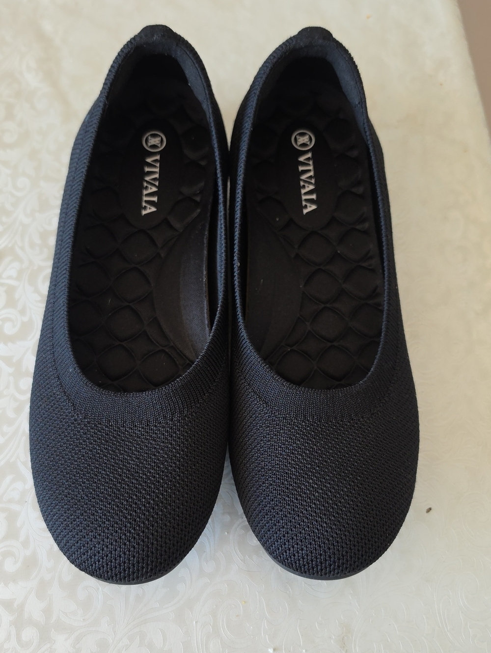 NWOB-Vivaia Claire round-toe,Black Knit Ballet Flats - Comfy Slip-On Shoes,Us7.5